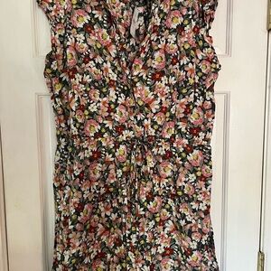 LOFT Floral Midi Dress - Black and Pink